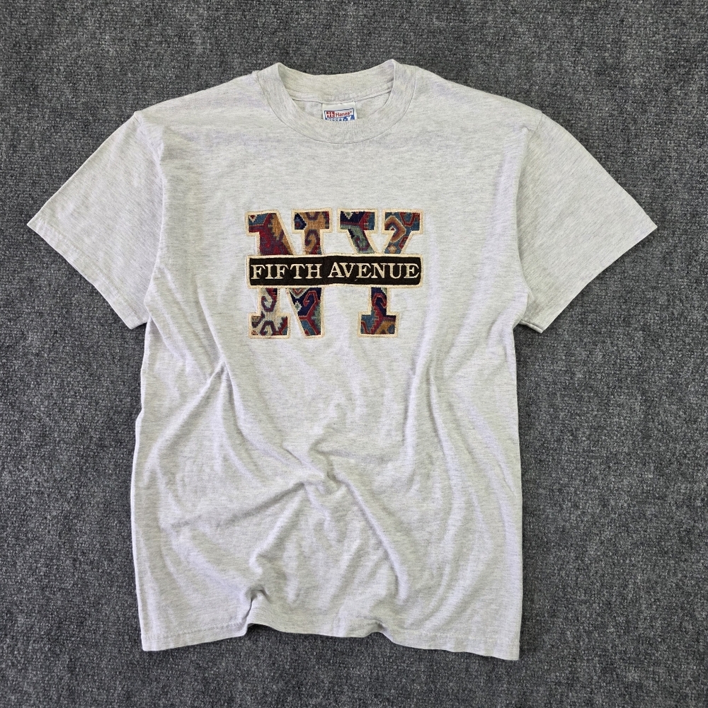HANES BEEFY Cotton Graphic Tee Light Heather Gray Medium NY